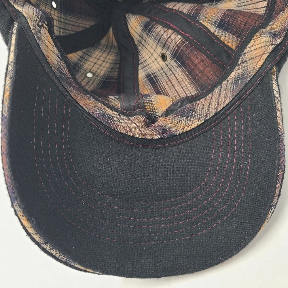 Stetson Hat Strapback Black Wool Blend Metal Logo Plaid Casual Baseball Cap Men - Picture 12 of 13